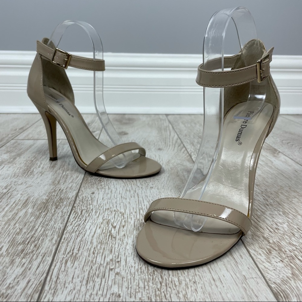 Pierre Dumas 7.5 ankle strap sandals heels open toe nude beige